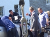 Martin Clunes and the crew setting up