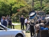 Martin Clunes, John Marquez and crew between takes